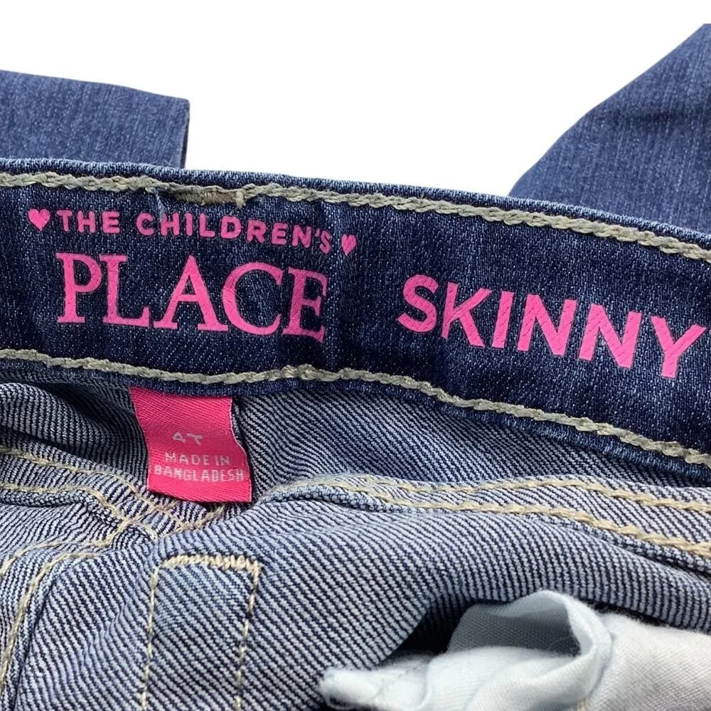 Childrens Place Girls Skinny Jeans 4T‎ Blue Adjustable Waist Denim Cotton Blend